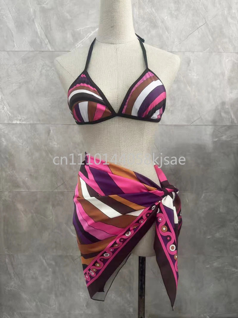 Red Scarf Letter Headband Signature Logo Bikini Sets