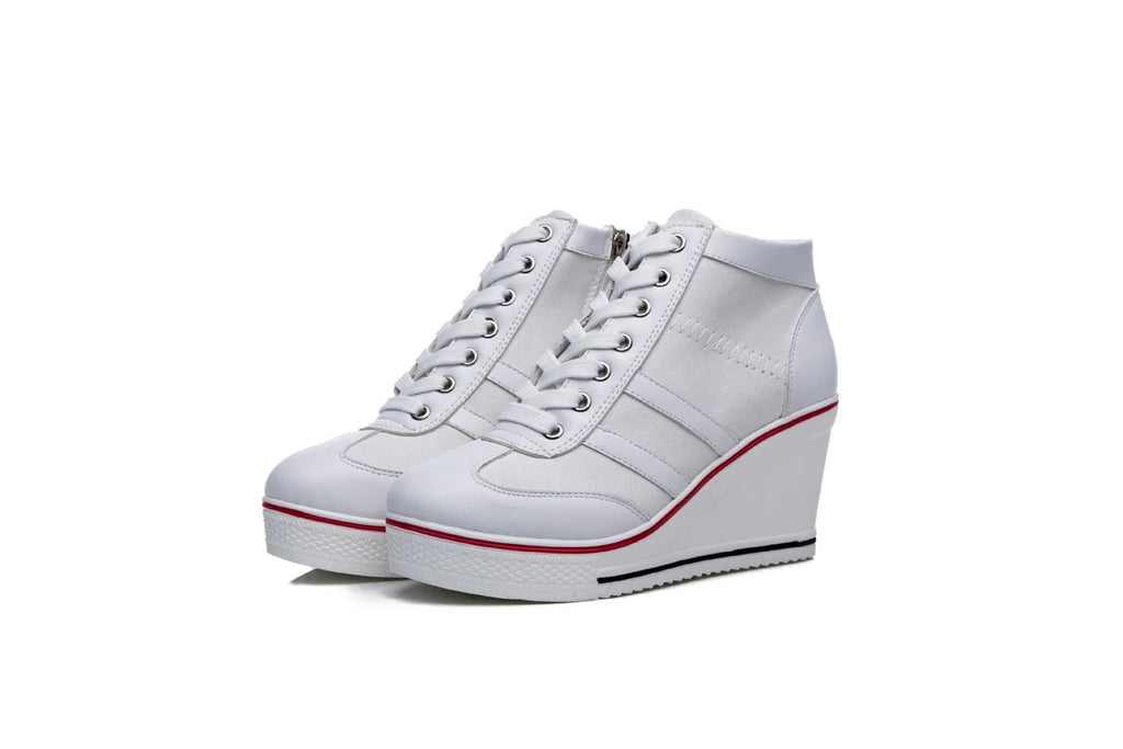 Wedge Heel  Lace-up Platform Canvas Shoes