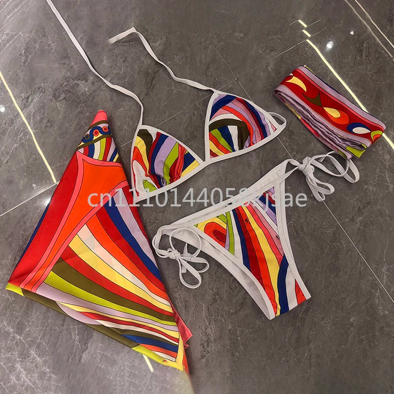 Red Scarf Letter Headband Signature Logo Bikini Sets
