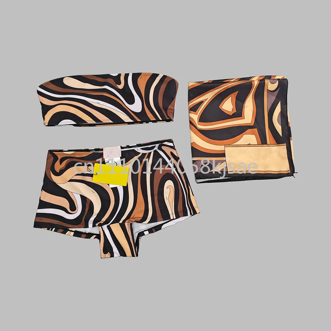 Red Scarf Letter Headband Signature Logo Bikini Sets