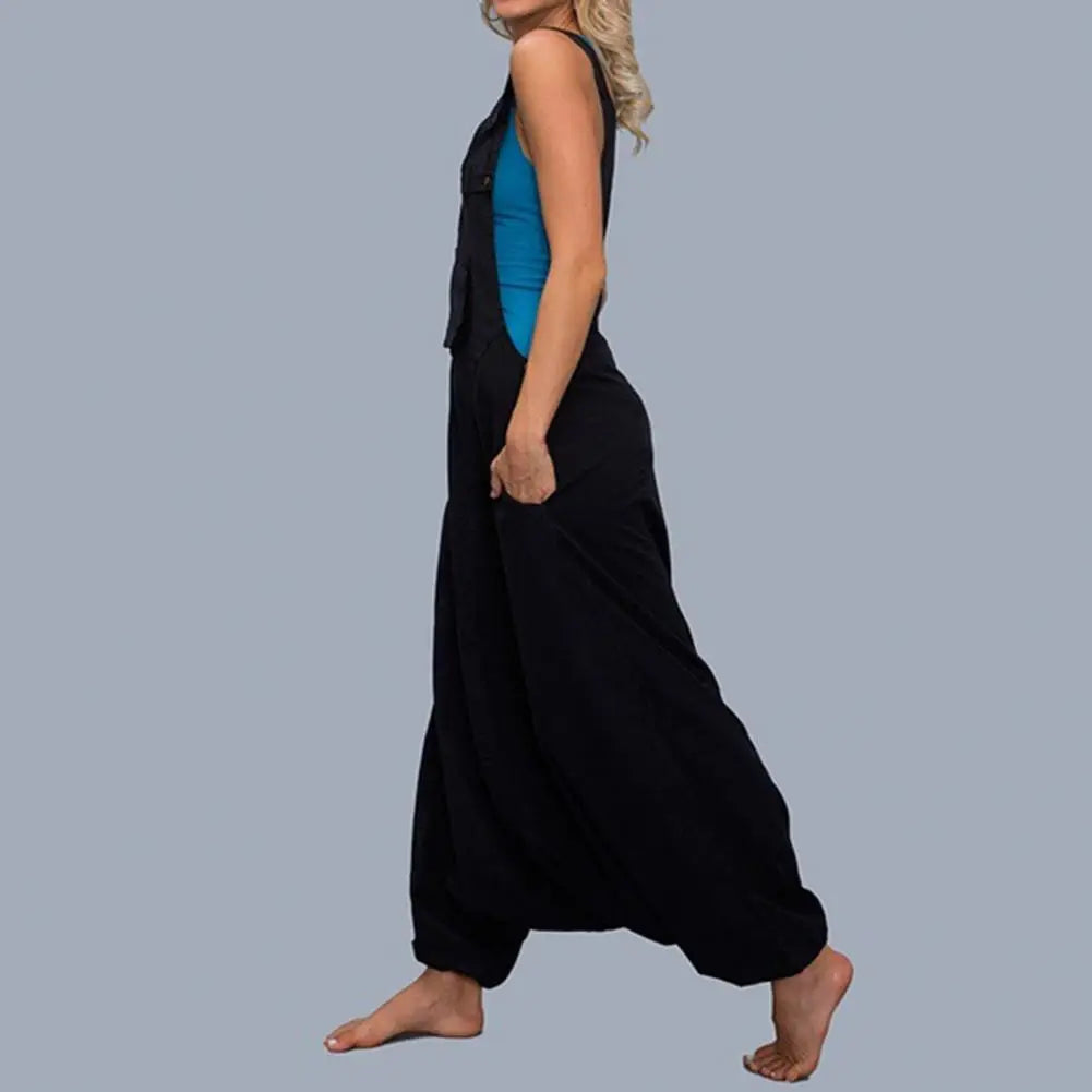 Harem Loose Thin Pocket Bib Wide Leg Jumpsuit