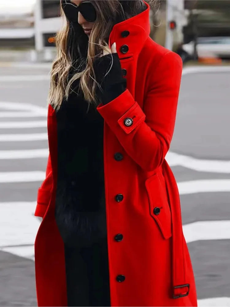 Woolen Winter Single Breasted Turn-down Collar Long Jacket
