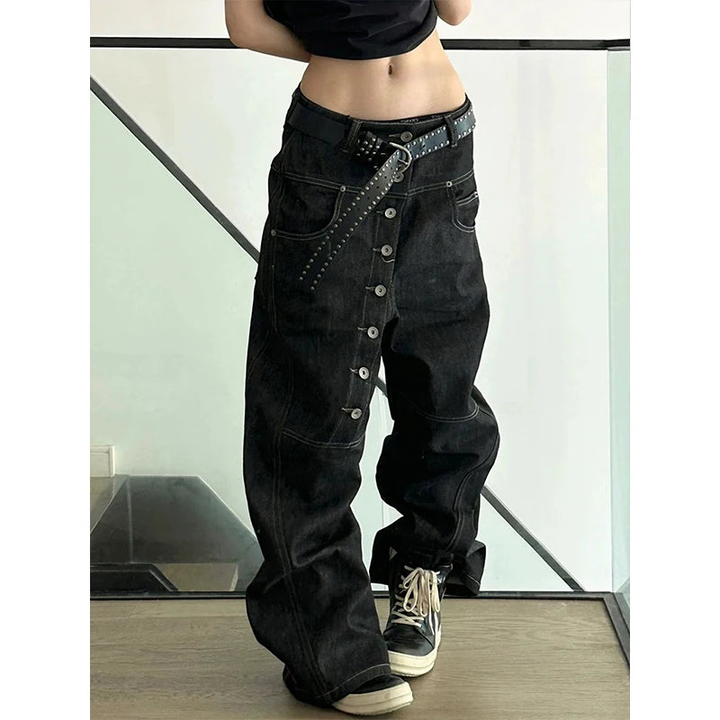 Scimitar Personalized Street Curved Long Button Trendy  Trousers