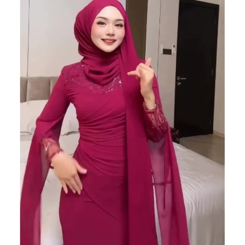 Women's Clothing Middle Eastern Evening Dress Sequined Patchwork Irregular Waist Design Sense Evening Dress High-end Fashionable