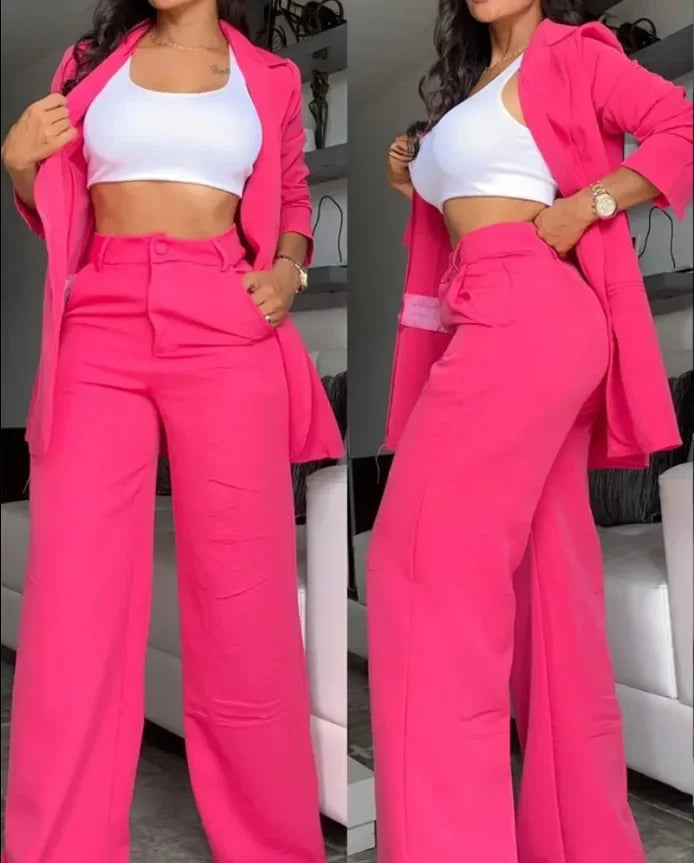 Single Breasted Loose Pocket Two Piece Pants Set