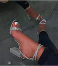 Transparent Rhinestone Block Heel Sandals