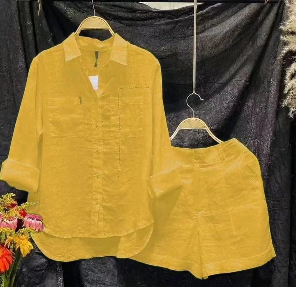 Summer 2Pc Long Sleeve Top & Shorts
