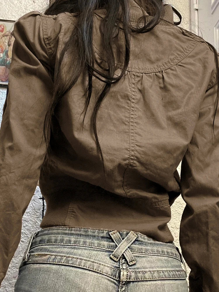 Casual Vintage  Slim Fit Cropped Zipper Jacket