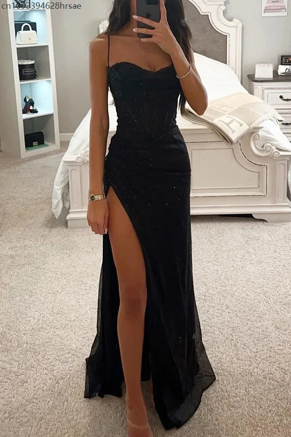 Off-Shoulder Sequin Maxi Evening Gown