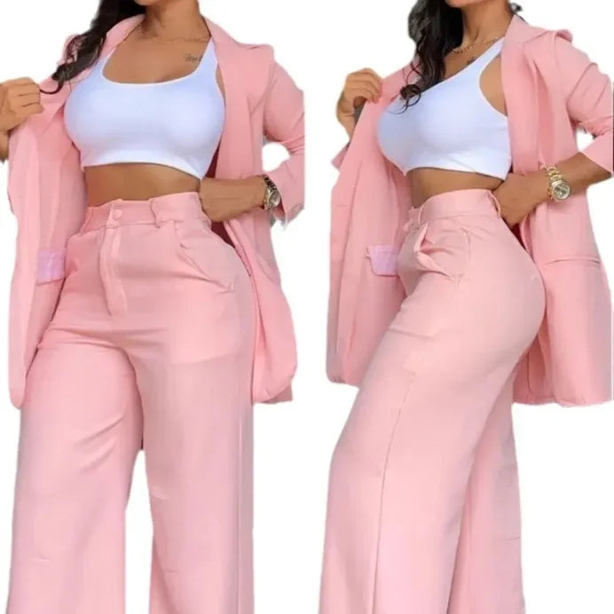 Single Breasted Loose Pocket Two Piece Pants Set