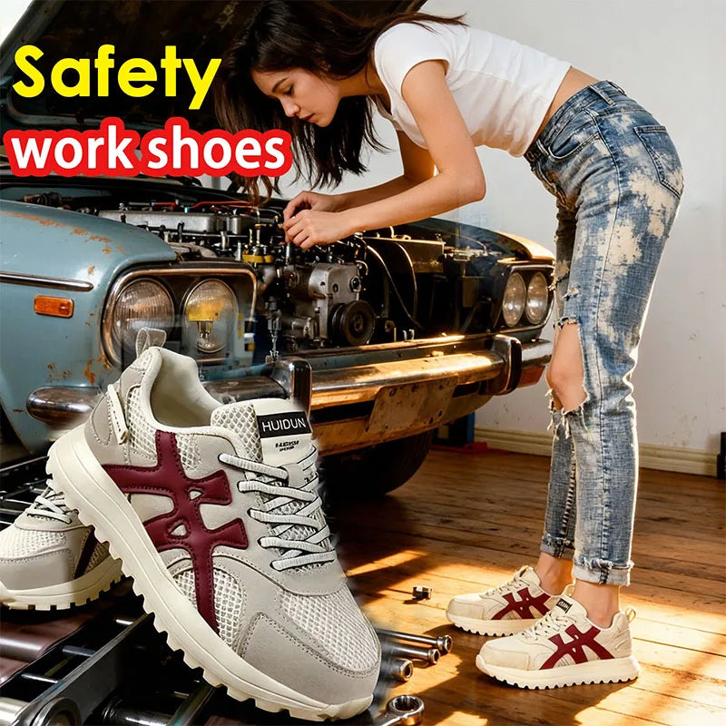 Women tennis work safety Shoes Comfor security shoes woman working Sneakers Lightweigh Breathable Non-Slip summer work boots