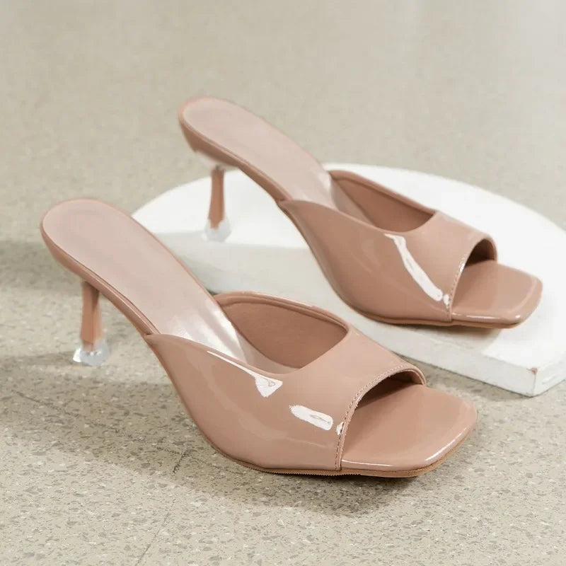 Square Open Toe Slipper Heels