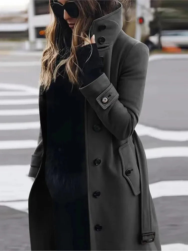 Woolen Winter Single Breasted Turn-down Collar Long Jacket
