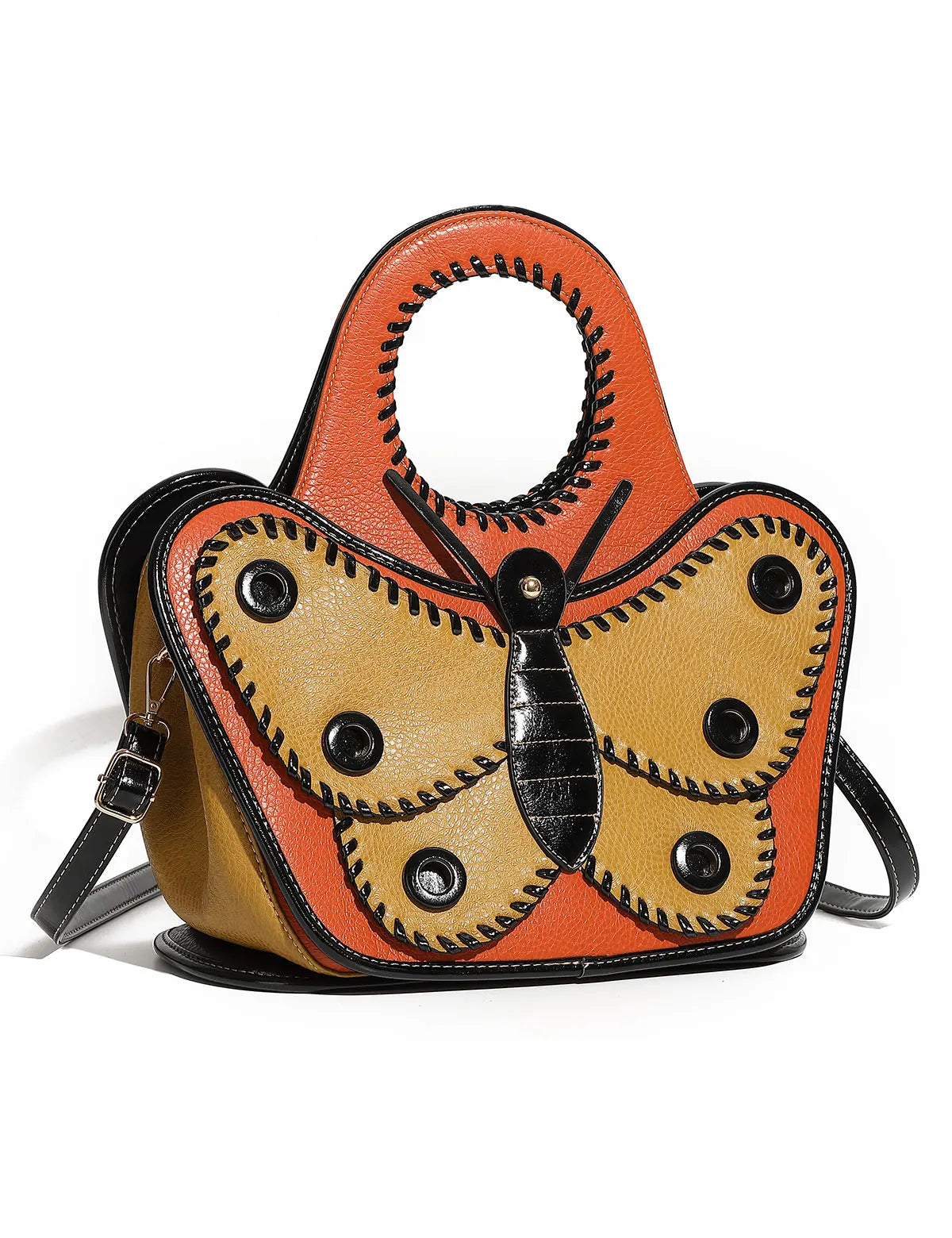 Large Leather Butterfly Design Crossbody Handbag