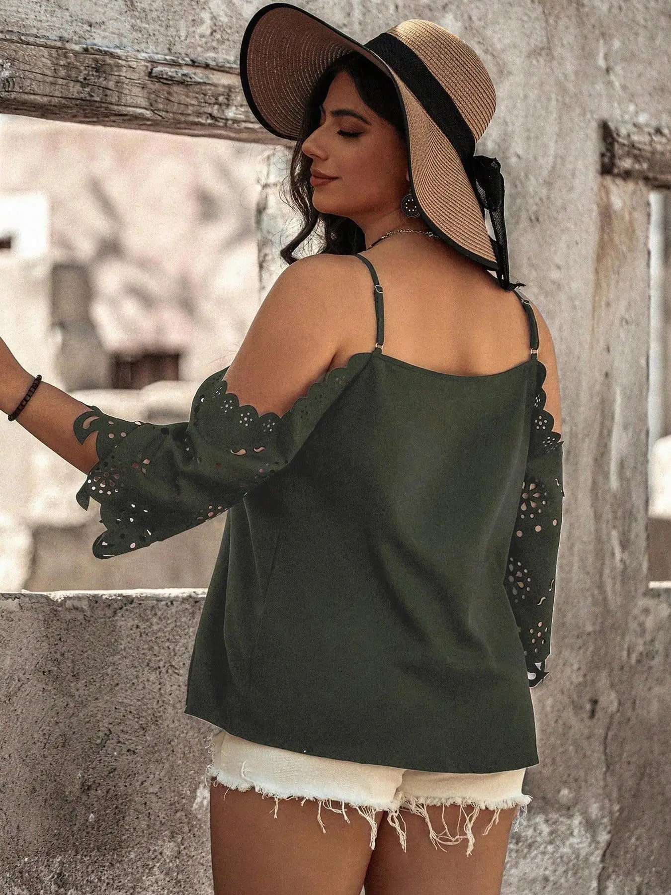 All Seas Hollow Out Open Shoulder Blouse