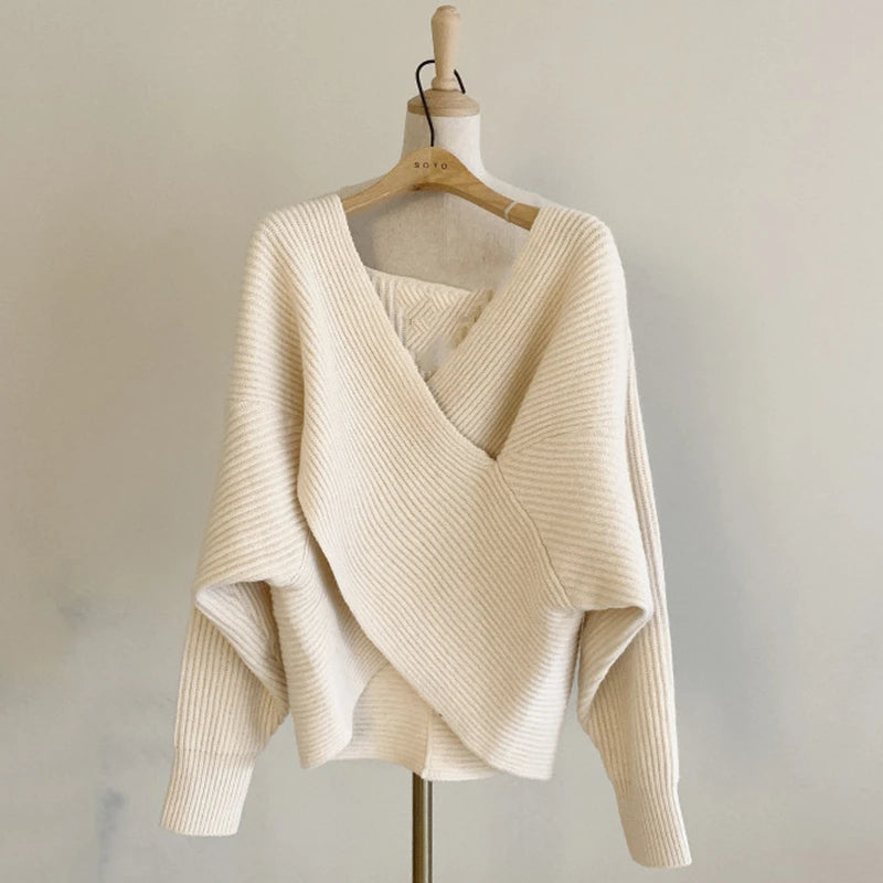 Criss Cross Rib Knit Wrap Sweater