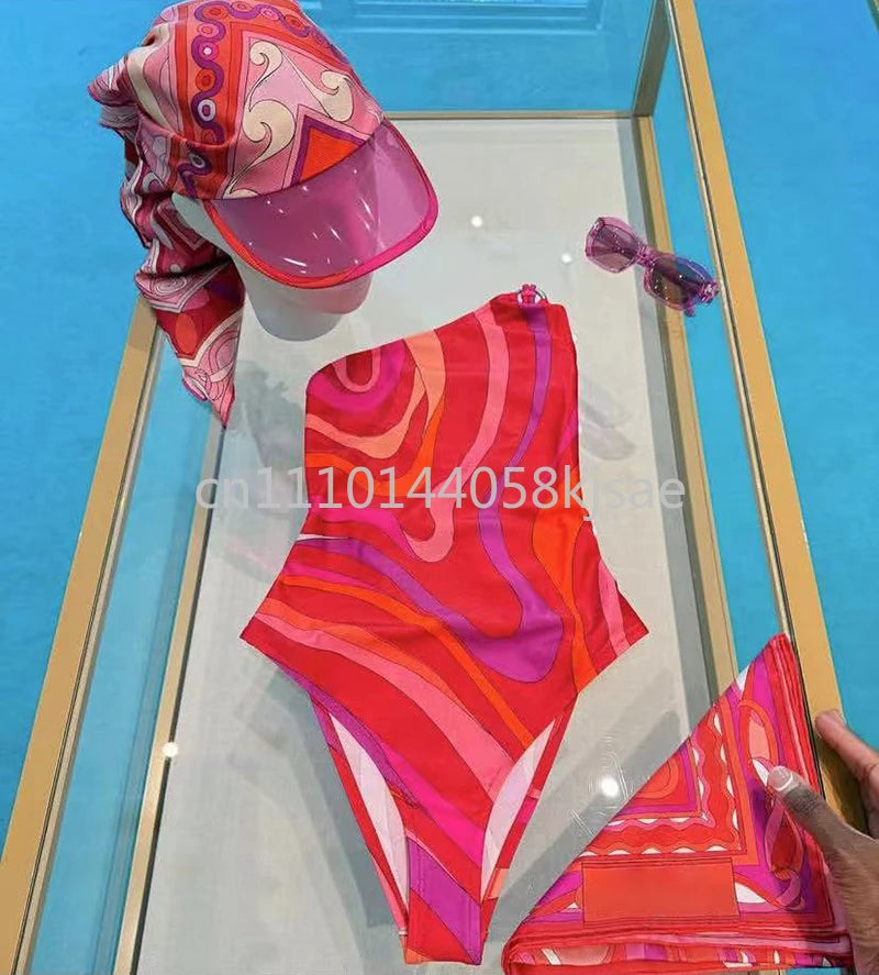 Red Scarf Letter Headband Signature Logo Bikini Sets