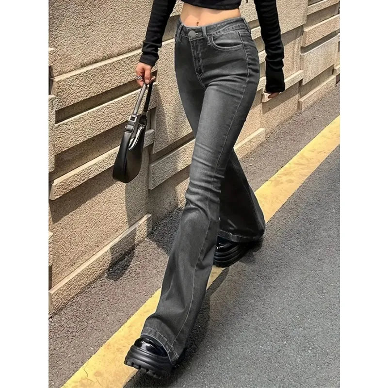Gray Slim Fit Bootcut Flare Stretch Jeans