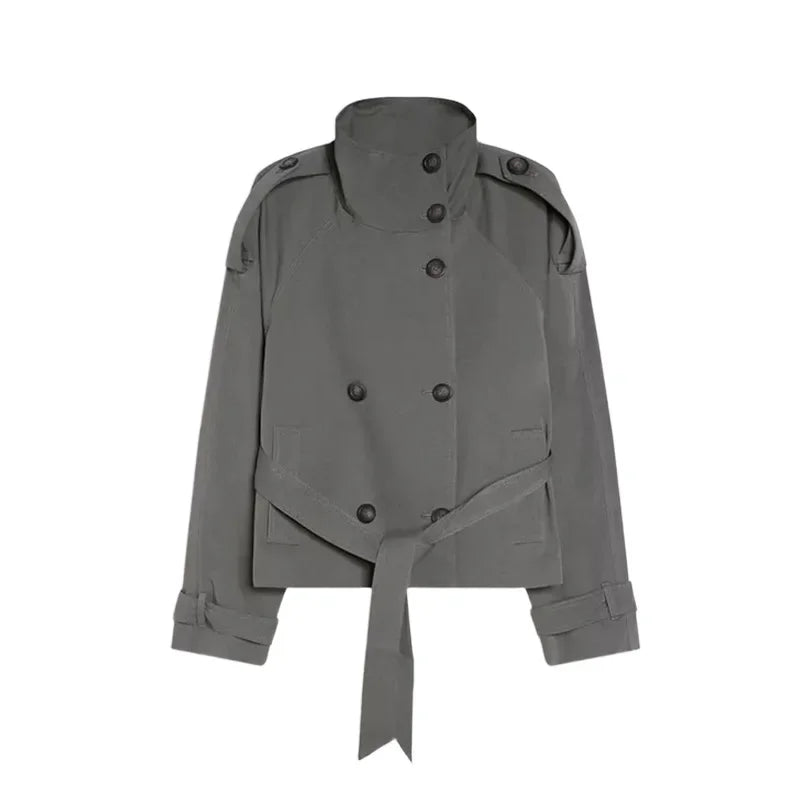 Double Breasted Self-Tie Cropped Trench Coat