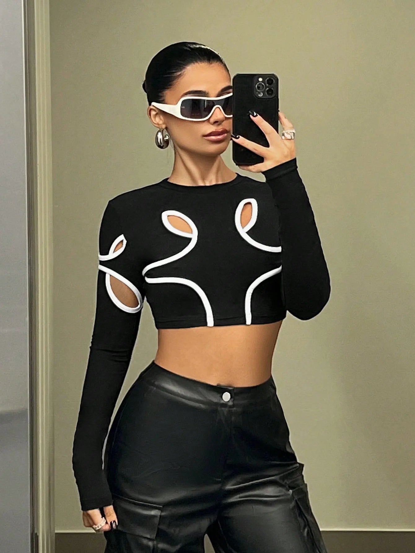 European-Style Fitted Deconstructed Long Sleeve Top