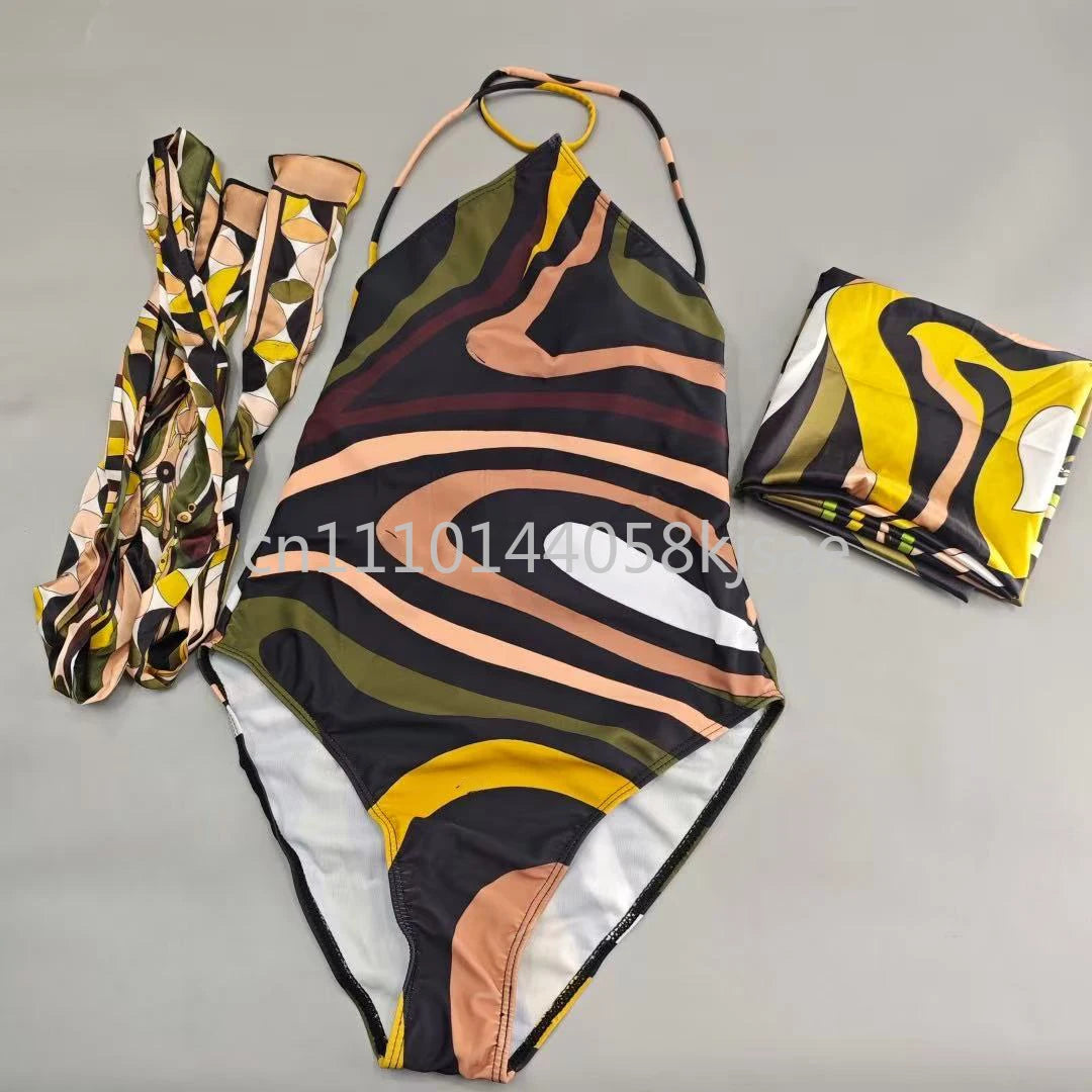 Red Scarf Letter Headband Signature Logo Bikini Sets