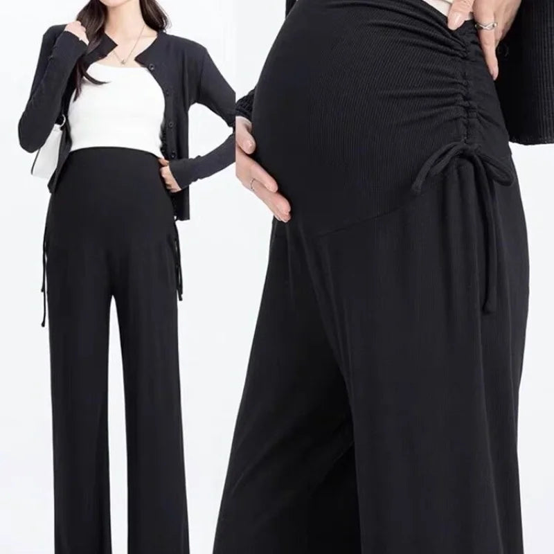 Maternity Drawstring Straight Wide Leg Trousers