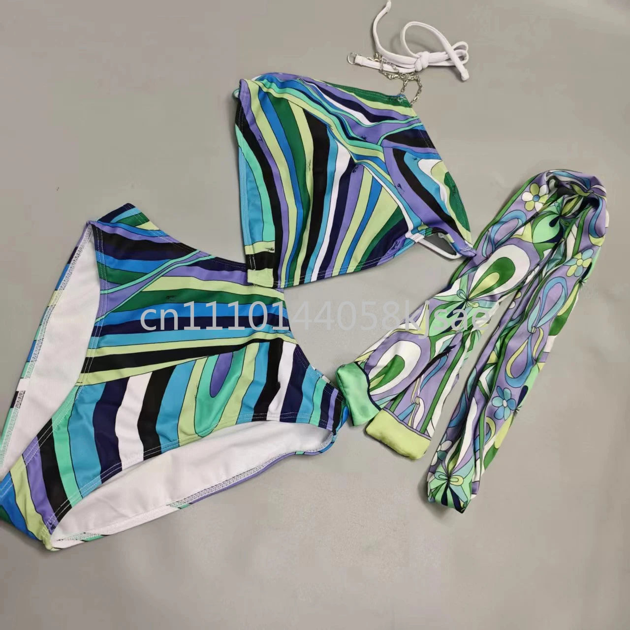 Red Scarf Letter Headband Signature Logo Bikini Sets