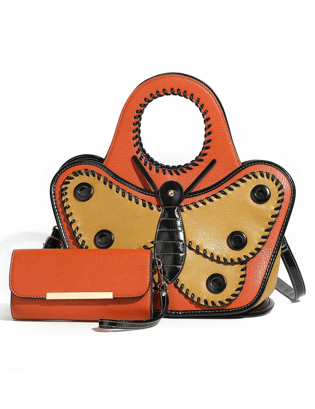 Large Leather Butterfly Design Crossbody Handbag