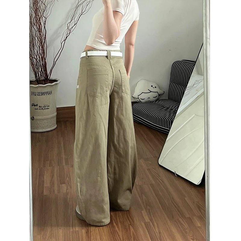 Harajuku Letter Print Baggy Vintage Khaki Jeans
