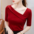 Slim Short Sleeve Skew Collar Sheath Top