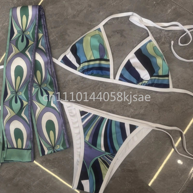 Red Scarf Letter Headband Signature Logo Bikini Sets