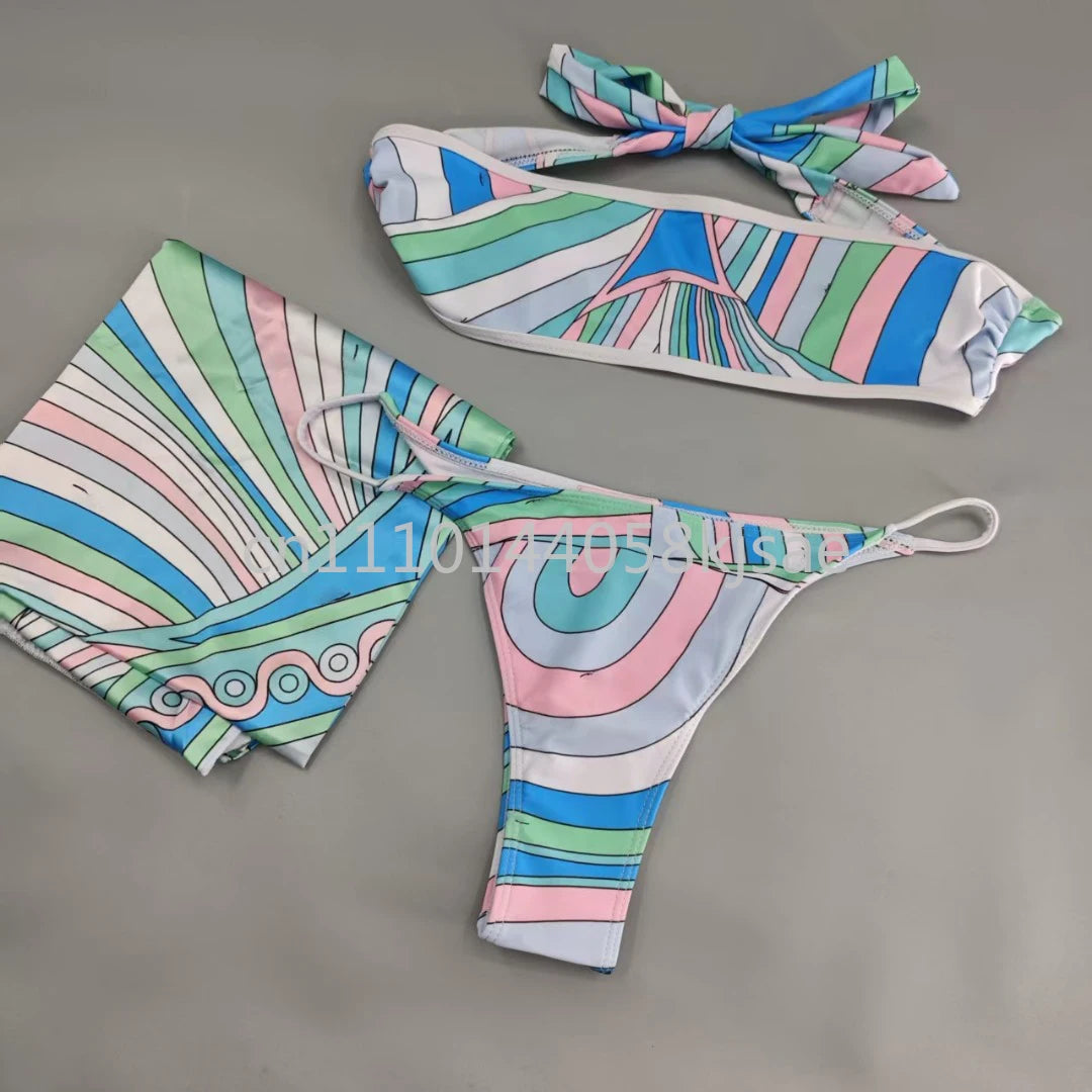 Red Scarf Letter Headband Signature Logo Bikini Sets
