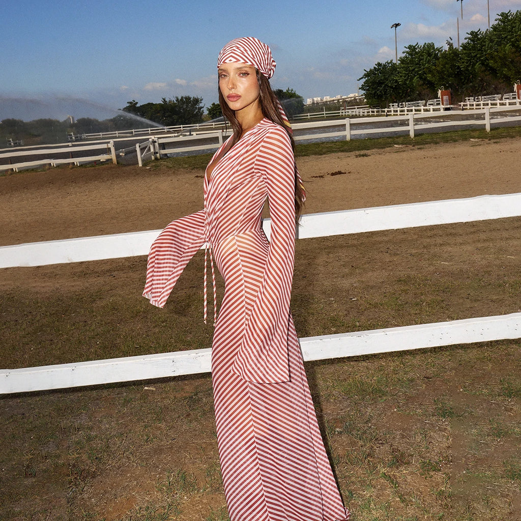Long Sleeves 1 Piece Cover Up Swimwear Dress