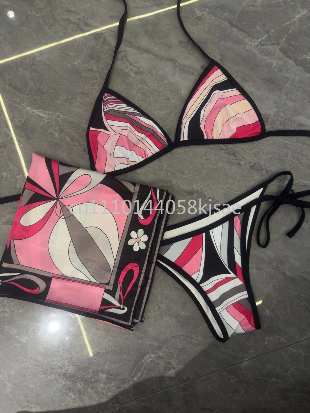 Red Scarf Letter Headband Signature Logo Bikini Sets