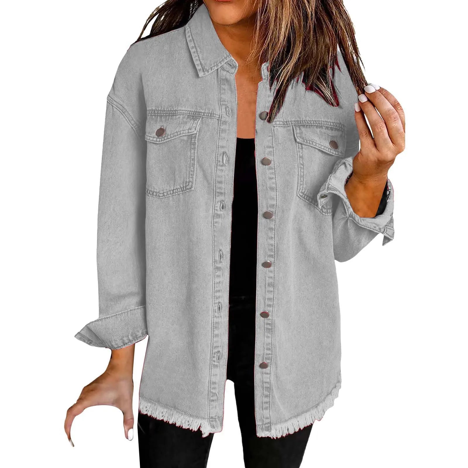 Washed Denim Single Breasted Lapel Shirt Jacket