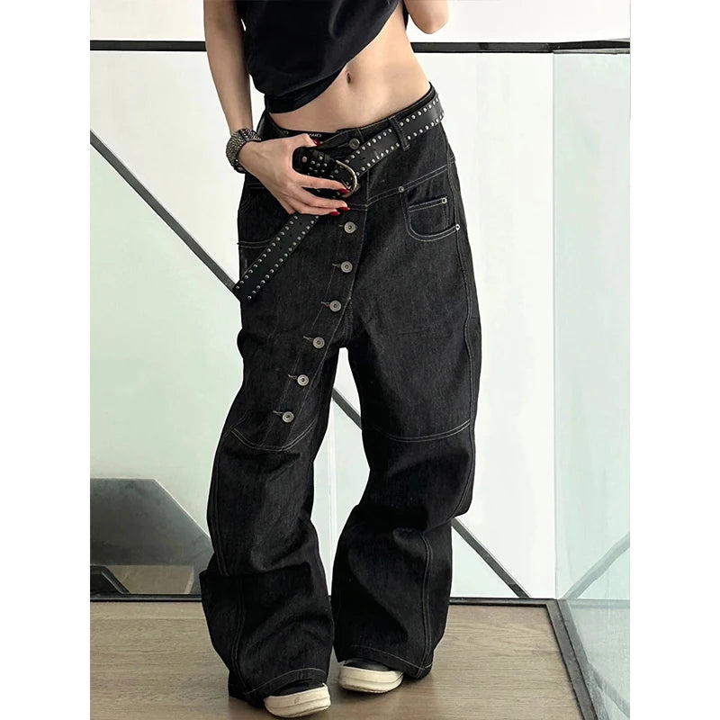 Scimitar Personalized Street Curved Long Button Trendy  Trousers