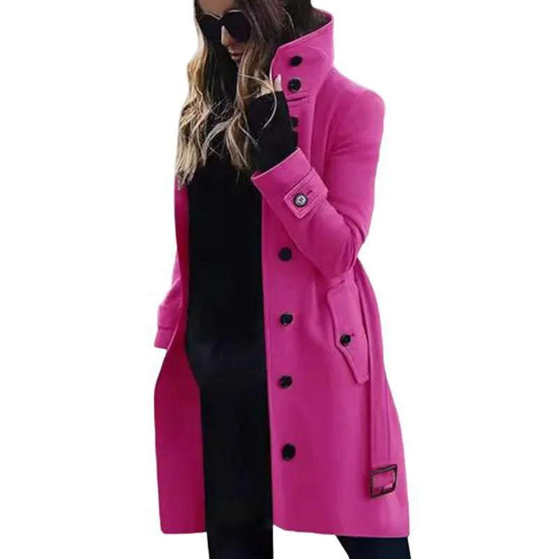 Woolen Winter Single Breasted Turn-down Collar Long Jacket