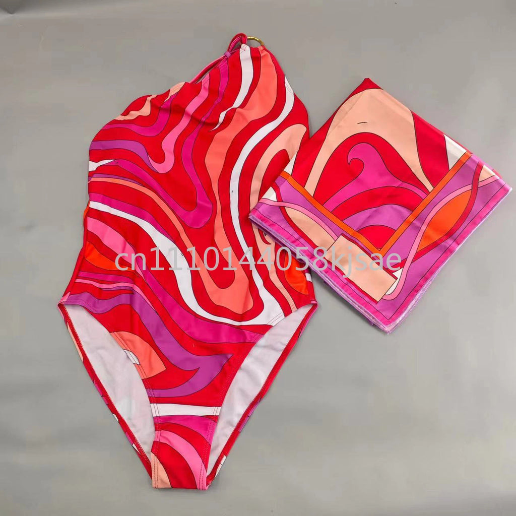 Red Scarf Letter Headband Signature Logo Bikini Sets