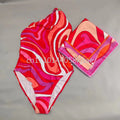Red Scarf Letter Headband Signature Logo Bikini Sets