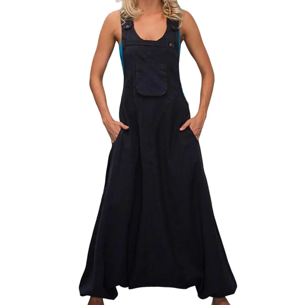 Harem Loose Thin Pocket Bib Wide Leg Jumpsuit