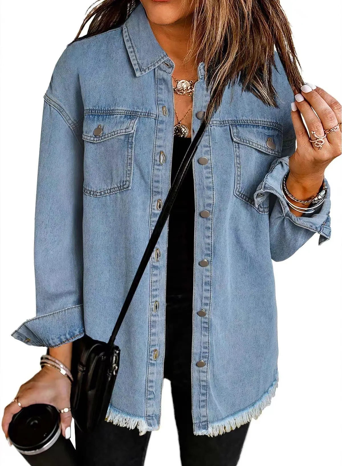Washed Denim Single Breasted Lapel Shirt Jacket