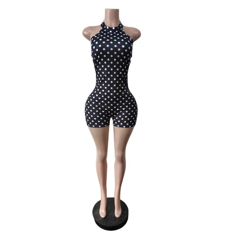 Polka Dot Print Halter Romper
