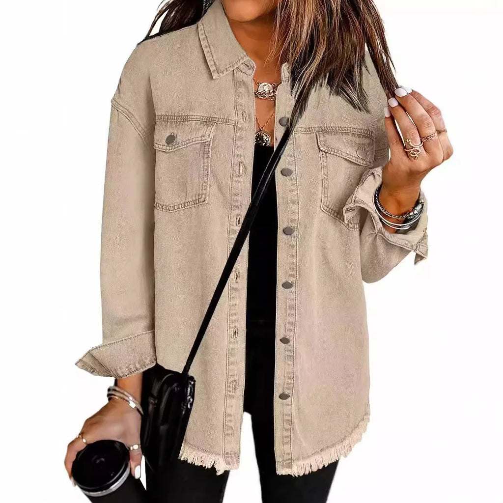 Washed Denim Single Breasted Lapel Shirt Jacket