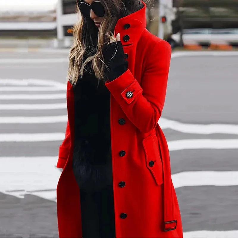 Woolen Winter Single Breasted Turn-down Collar Long Jacket