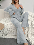 Sexy V Neck Long Sleeve Top and Trouser Loungewear Set