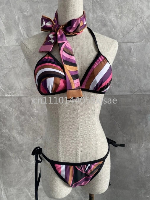 Red Scarf Letter Headband Signature Logo Bikini Sets