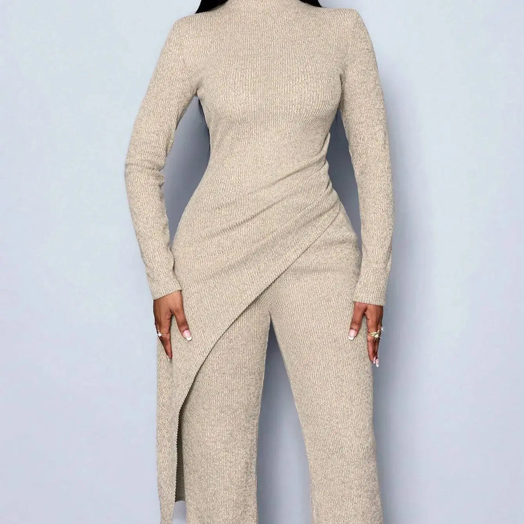 Asymmetric High-neck Pants Set