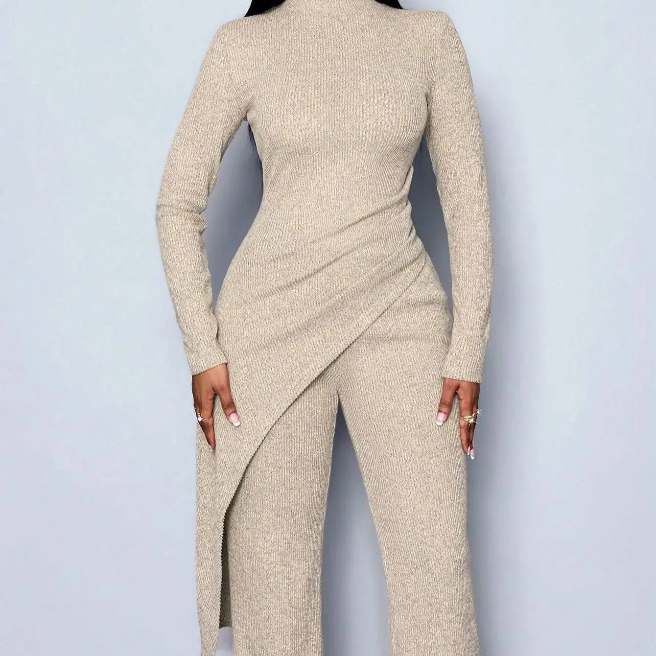 Asymmetric High-neck Pants Set