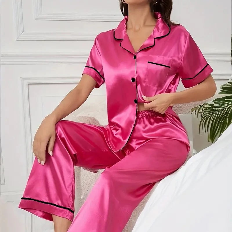 Satin Button-Down Pajama Top & Pants
