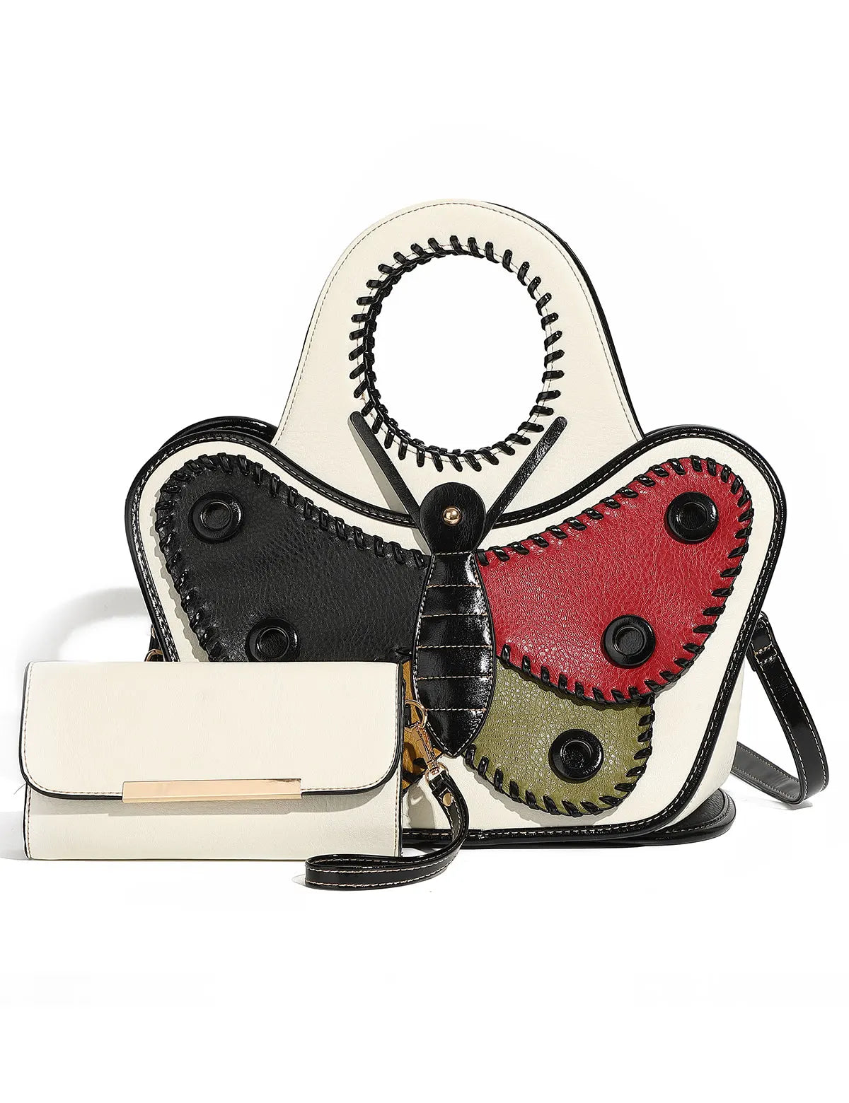Large Leather Butterfly Design Crossbody Handbag